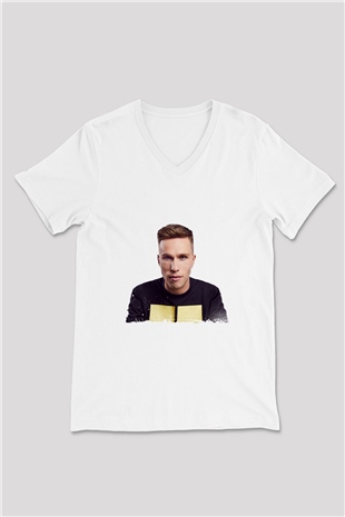 Nicky Romero Baskılı Beyaz V Yaka Unisex Tişört