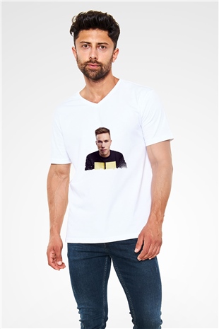 Nicky Romero Baskılı Beyaz V Yaka Unisex Tişört
