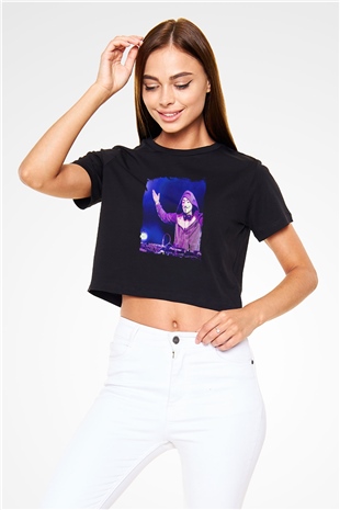 Nicky Romero Baskılı Crop Top Siyah Kadın Tişört