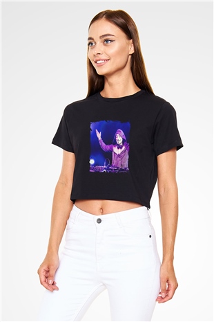 Nicky Romero Baskılı Crop Top Siyah Kadın Tişört