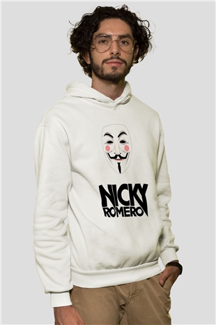 Nicky Romero Beyaz Unisex Kapşonlu Sweatshirt
