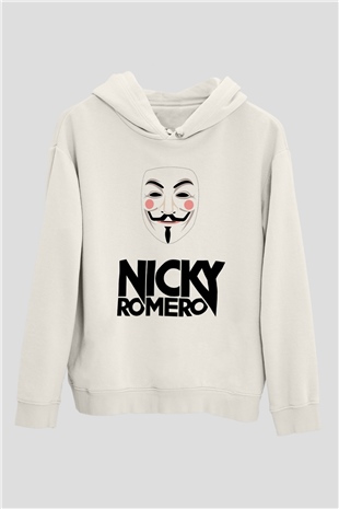 Nicky Romero Beyaz Unisex Kapşonlu Sweatshirt