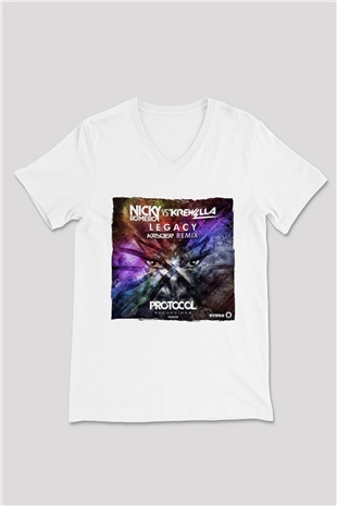 Nicky Romero Beyaz Unisex V Yaka Tişört