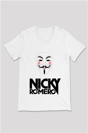 Nicky Romero Beyaz Unisex V Yaka Tişört T-Shirt