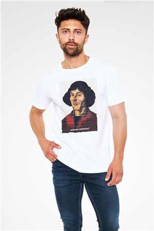 Nicolaus Copernicus Baskılı Unisex Beyaz Tişört - Tshirt