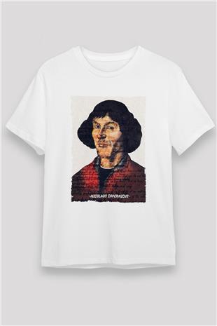 Nicolaus Copernicus Baskılı Unisex Beyaz Tişört - Tshirt