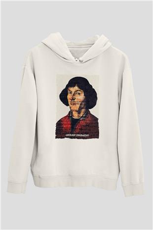 Nicolaus Copernicus Baskılı Unisex Ekru Hoodie