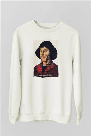 Nicolaus Copernicus Baskılı Unisex Ekru Sweatshirt
