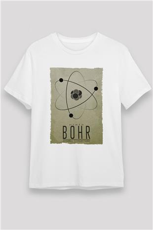 Niehls Bohr Atom Baskılı Unisex Beyaz Tişört - Tshirt