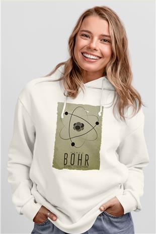 Niehls Bohr Atom Baskılı Unisex Ekru Hoodie
