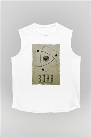 Niehls Bohr Atom Baskılı Unisex Kolsuz Beyaz Tişört - Tshirt