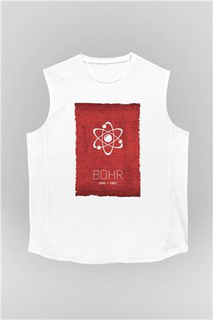 Niels Bohr Atom Modeli Baskılı Unisex Kolsuz Beyaz Tişört - Tshirt