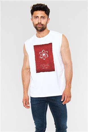 Niels Bohr Atom Modeli Baskılı Unisex Kolsuz Beyaz Tişört - Tshirt