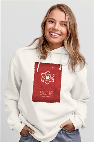 Niels Bohr Atom Modeli Baskılı Unisex Ekru Hoodie