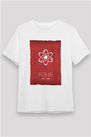 Niels Bohr Atom Modeli Baskılı Unisex Beyaz Tişört - Tshirt