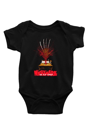 Nightmare on Elm Street Elm Sokağı Baskılı Siyah Bebek Body - Zıbın