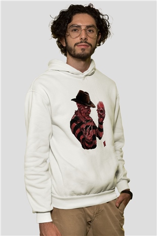 Nightmare on Elm Street Elm Sokağı Beyaz Unisex Kapşonlu Sweatshirt