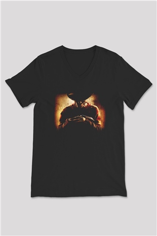 Nightmare on Elm Street Elm Sokağı Siyah Unisex V Yaka Tişört