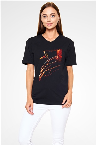 Nightmare on Elm Street Elm Sokağı Siyah Unisex V Yaka Tişört