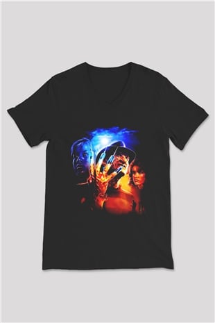 Nightmare on Elm Street Elm Sokağı Siyah Unisex  V Yaka Tişört