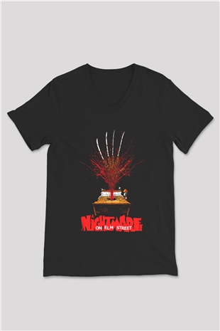 Nightmare on Elm Street Elm Sokağı Siyah Unisex V Yaka Tişört