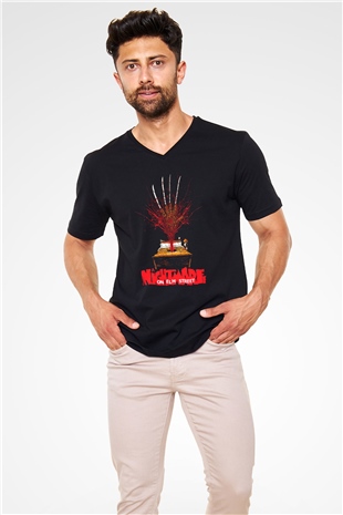 Nightmare on Elm Street Elm Sokağı Siyah Unisex V Yaka Tişört