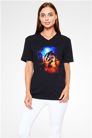 Nightmare on Elm Street Elm Sokağı Siyah Unisex  V Yaka Tişört