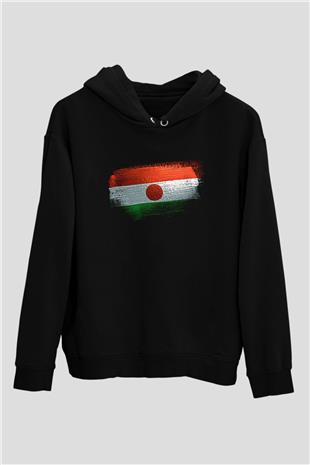 Nijer - Niger Bayrağı Baskılı Unisex Siyah Kapüşonlu Sweatshirt