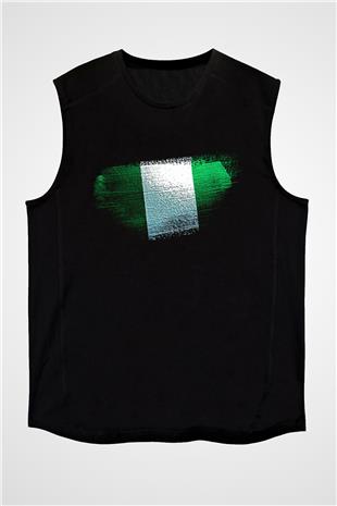 Nijerya - Nigeria Bayrağı Baskılı Unisex Siyah Kolsuz Tişört