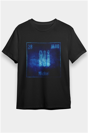 Nikel Elementi Atom Numarası Baskılı Unisex Siyah Tişört