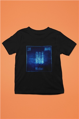 Nikel Elementi Atom Numarası Baskılı Unisex Siyah Çocuk Tişört