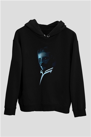 Nikola Tesla Akım Baskılı Unisex Siyah Hoodie