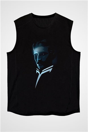 Nikola Tesla Akım Baskılı Unisex Siyah Kolsuz Tişört
