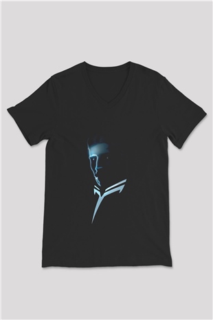 Nikola Tesla Akım Baskılı Unisex Siyah V Yaka Tişört