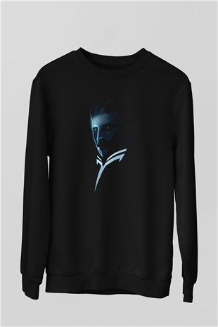 Nikola Tesla Akım Baskılı Unisex Siyah Sweatshirt