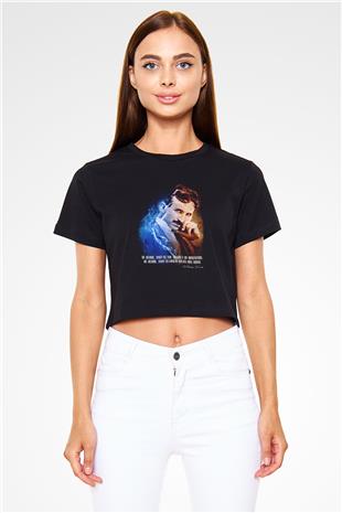 Nikola Tesla Alıntı Baskılı Crop Top Kadın Tİşört - Tshirt