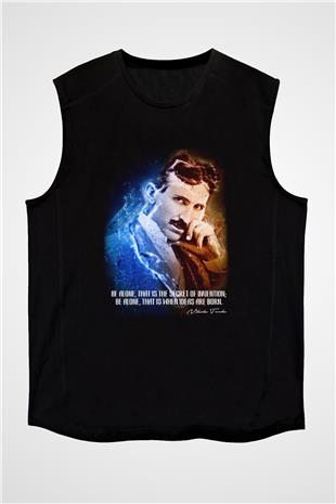 Nikola Tesla Alıntı Baskılı Unisex Kolsuz Siyah Tişört - Tshirt