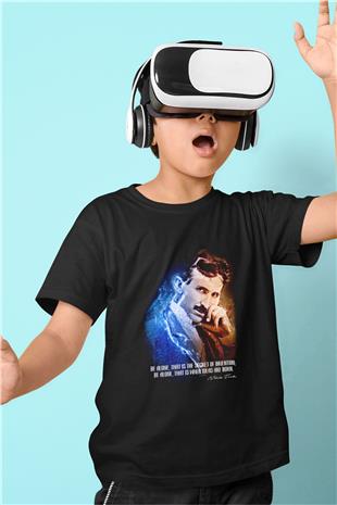Nikola Tesla Alıntı Baskılı Unisex Siyah Çocuk Tişörtü - Tshirt