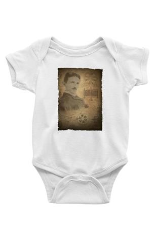 Nikola Tesla Baskılı Beyaz Bebek Body - Zıbın