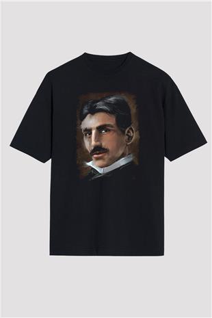 Nikola Tesla Baskılı Unisex Oversize Tişört - Tshirt