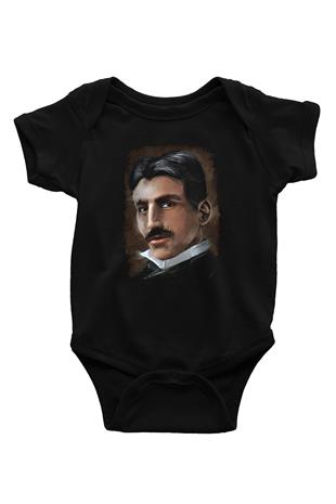 Nikola Tesla Baskılı Unisex  Siyah Bebek Body - Zıbın