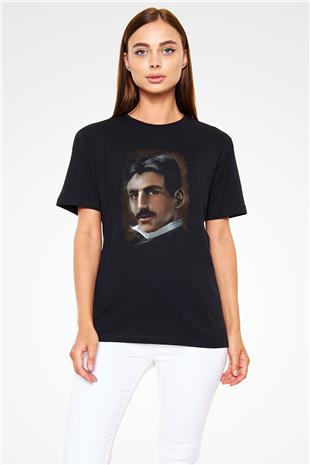 Nikola Tesla Baskılı Unisex Siyah Tişört - Tshirt
