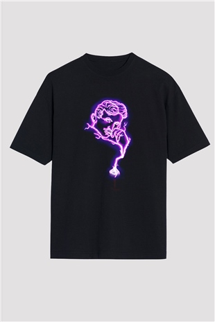 Nikola Tesla Elektrik Baskılı Unisex Siyah Oversize Tişört