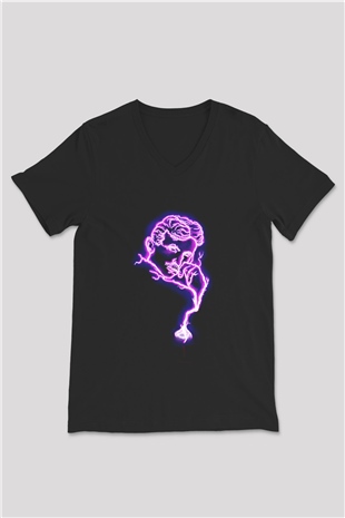 Nikola Tesla Elektrik Baskılı Unisex Siyah V Yaka Tişört