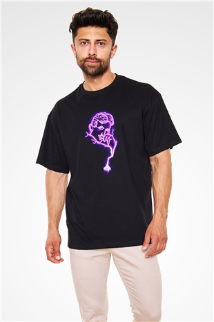 Nikola Tesla Elektrik Baskılı Unisex Siyah Oversize Tişört