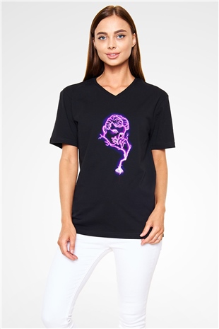 Nikola Tesla Elektrik Baskılı Unisex Siyah V Yaka Tişört