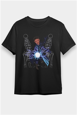 Nikola Tesla Elektrik Çizim Baskılı Unisex Siyah Tişört