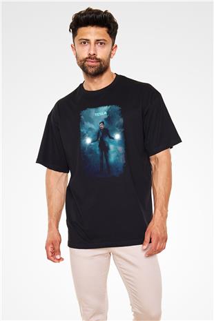 Nikola Tesla Renkli Çizim Baskılı Unisex Oversize Tişört - Tshirt