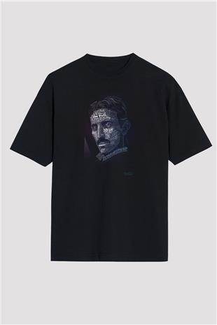 Nikola Tesla Tipografi Baskılı Unisex Oversize Tişört - Tshirt