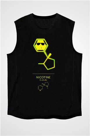 Nikotin Baskılı Unisex Kolsuz Siyah Tişört - Tshirt